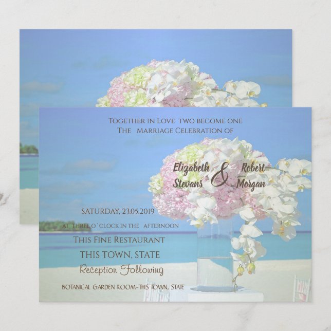 Invitation Florale de Mariage sur la Plage (Devant / Derrière)