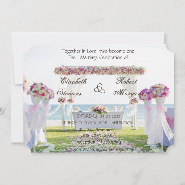 Invitation Florale de Mariage sur la Plage (Devant)