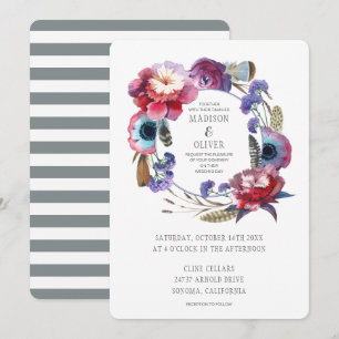 Invitation Florale de Peony Fleur sauvage avec plumes  Mariag
