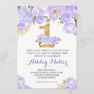 Invitation florale de première aquarelle pourpre