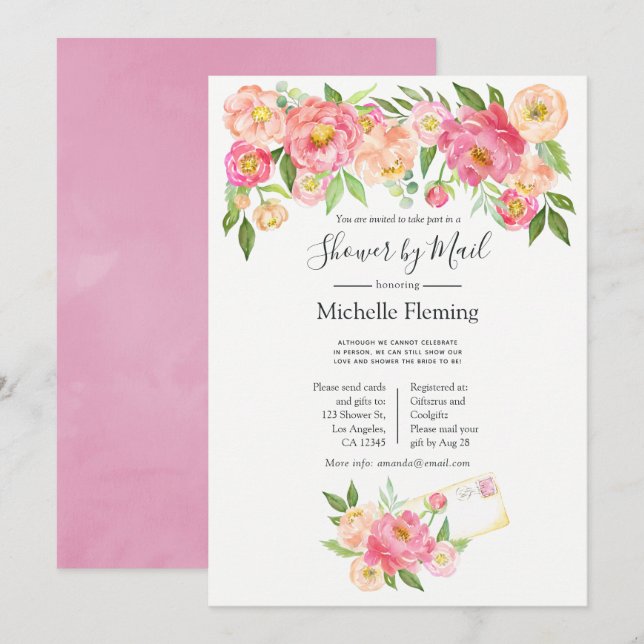 Invitation florale de printemps rose pour mariage  (Devant / Derrière)