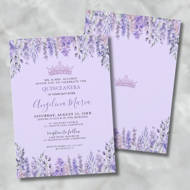 Invitation Florale de Quinceanera Mauve Lilas (Floral Purple Quinceanera Invitation)