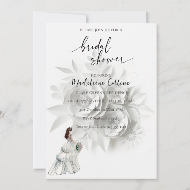 Invitation florale de robe de mariée pour la douch (Devant)