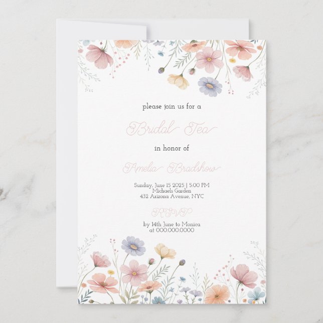 Invitation Florale de Thé de Mariage Fête de Jardi (Devant)