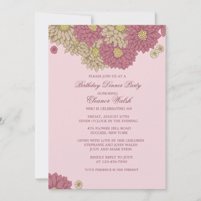 Invitation florale de Zinnias (Devant)