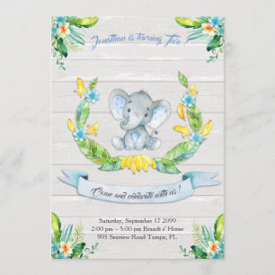 Invitation florale d'éléphant d'aquarelle, bébé