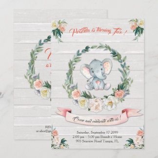 Invitation florale d'éléphant d'aquarelle, bébé