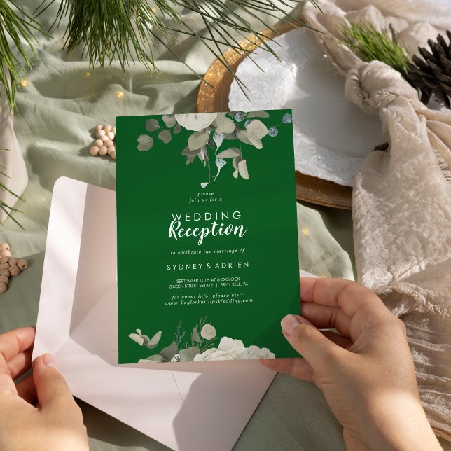 Invitation Florale d'hiver | Réception de mariage vert unique (Créateur téléchargé)