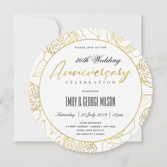 INVITATION FLORALE D'OR DE LUXE NAVY TOUTE L'ANNÉE ROSE (Devant)