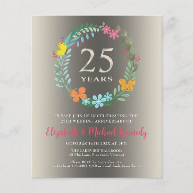 Invitation florale du 25e anniversaire du Mariage  (Devant)