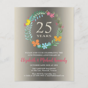 Invitation florale du 25e anniversaire du Mariage