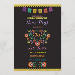 Invitation florale du Mexique d'anniversaire de