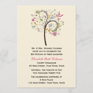 Invitation florale élégante de bat mitzvah d'arbre