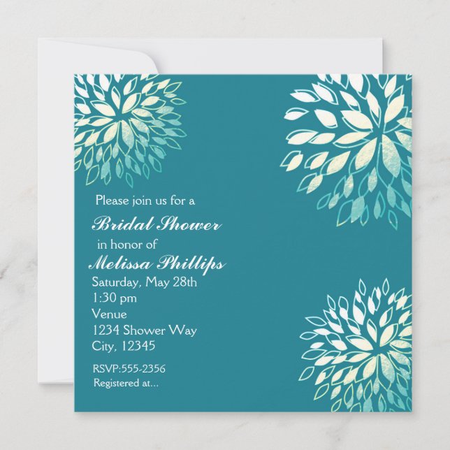 Invitation florale élégante moderne turquoise sarc (Devant)