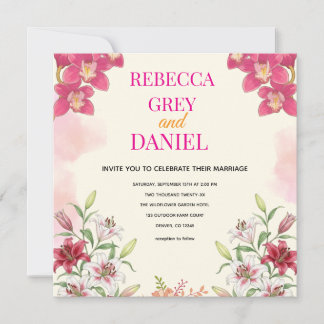 Invitation Florale Élégante Orchidée Rose et Lys