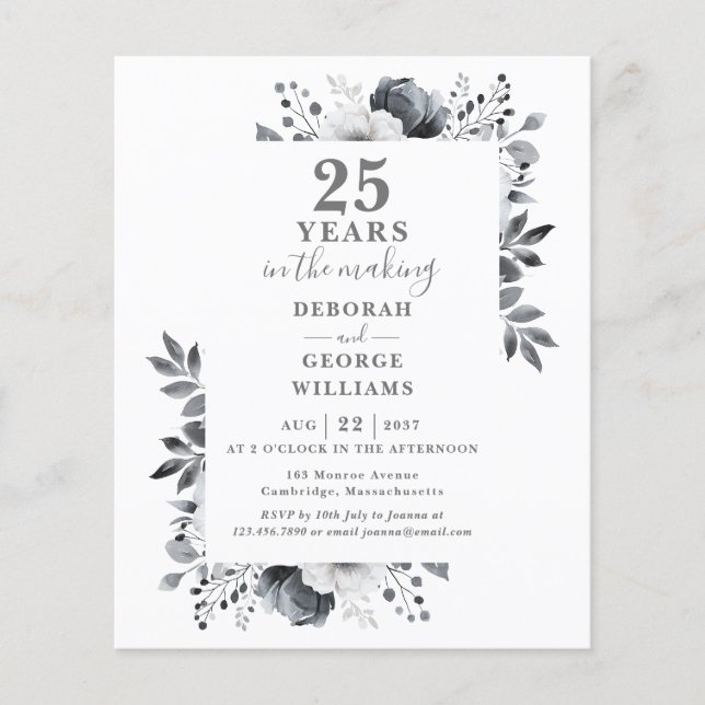 Invitation Florale Élégante pour les 25 Ans de Mar (Devant)