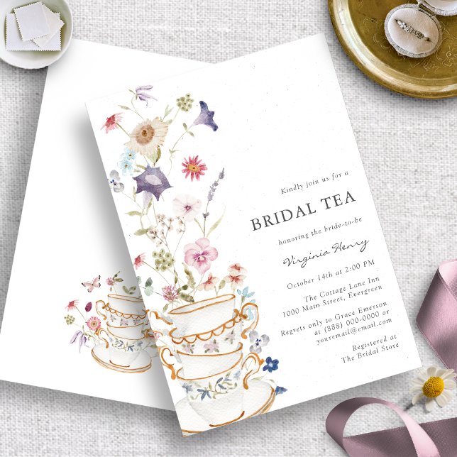 Invitation Florale Élégante pour un Thé de Mariée (Elegant Bridal Tea Wildflower Floral Invitation by Painted Paperie
)