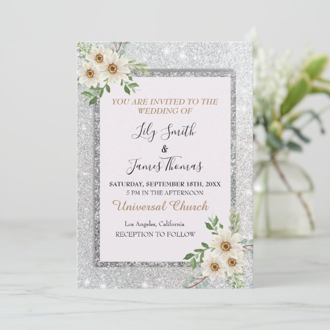 Invitation florale faire-part de mariage-blanc (Debout devant)
