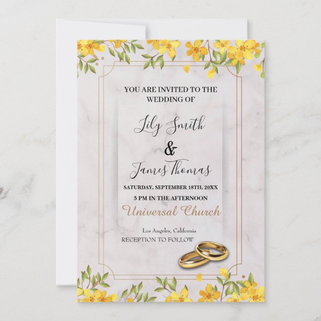 Invitation florale faire-part de mariage-Jaune (Devant)