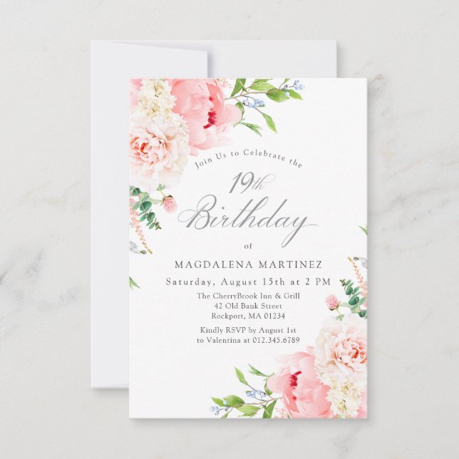 Invitation Florale Féminine Roses Roses Fleurs 19e (Devant)