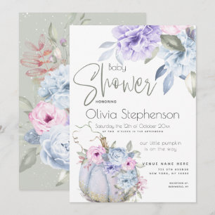 Invitation Florale Fête de Bébé Lilas Bleu Citroui