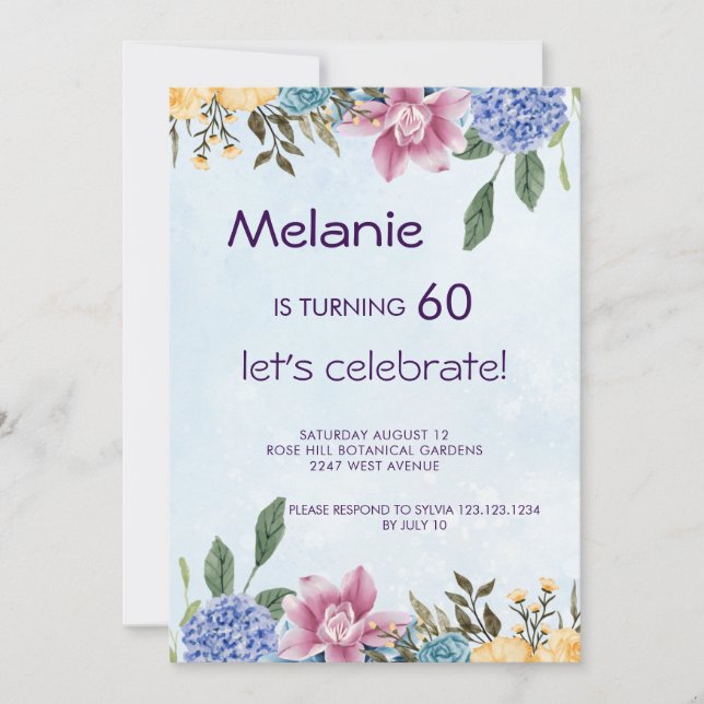 Invitation florale fleurie colorée 60e anniversair (Devant)