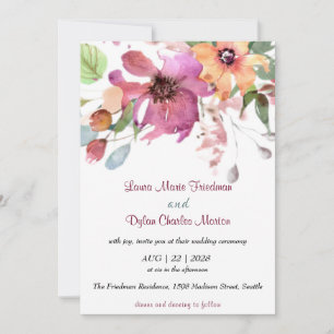 Invitation Florale, Fuchsia et Orange Flowers