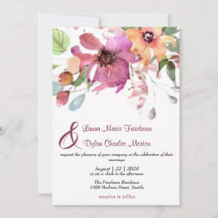 Invitation Florale, Fuchsia et Orange Flowers