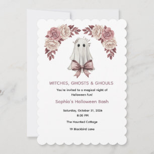 Invitation florale Halloween Coquette rose