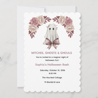 Invitation florale Halloween Coquette rose