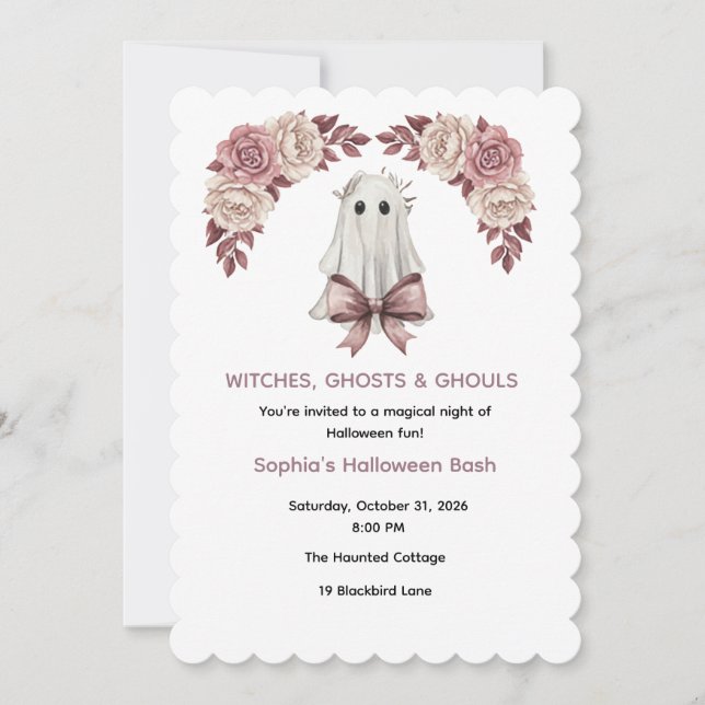 Invitation florale Halloween Coquette rose (Devant)