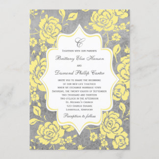 Invitation florale jaune de mariage damassé de