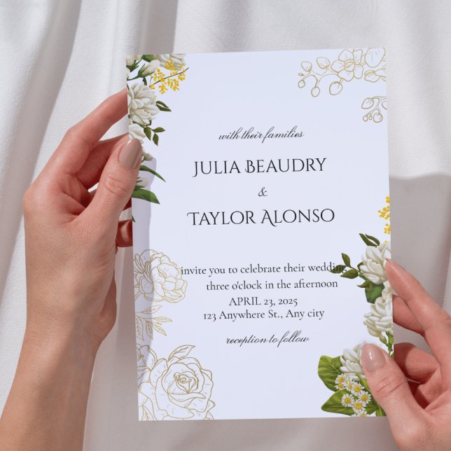 Invitation florale jaune et blanc | Élégance douce (Créateur téléchargé)
