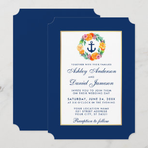 Invitation florale Mariage bleu marine B