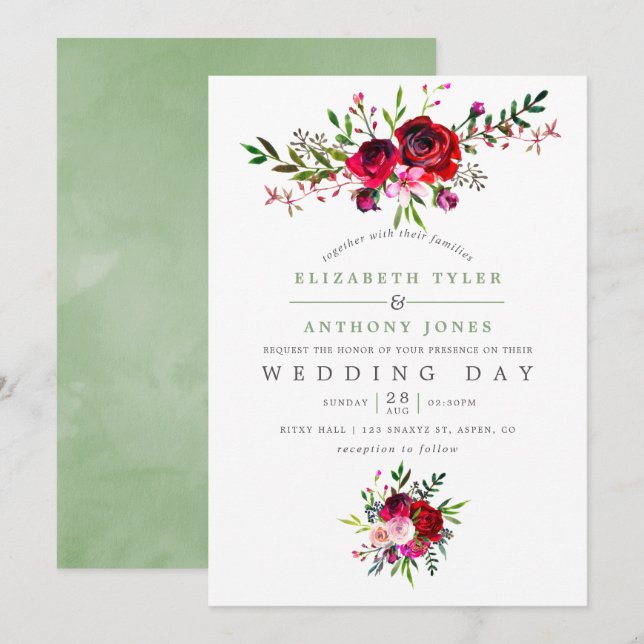 Invitation Florale mariage de automne (Devant / Derrière)