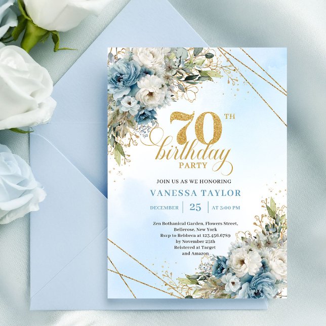 Invitation florale Moderne Boho pour 70e anniversa (Modern Boho 70th Birthday Floral Invitation)