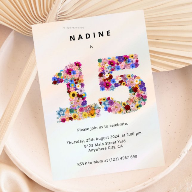 Invitation florale moderne pour un 15e anniversair (quinceanera, 15th birthday, 15th birthday invite, floral invitation, floral 15th birthday, girl 15th)