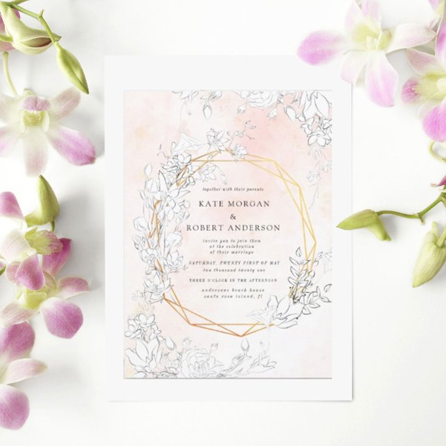 Invitation Florale Moderne Subtile Rose Gold (Créateur téléchargé)