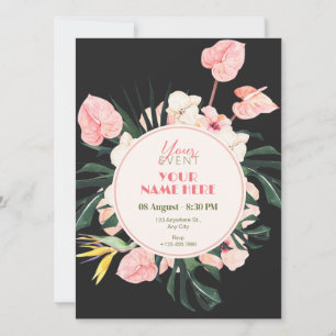 Invitation florale noire rose