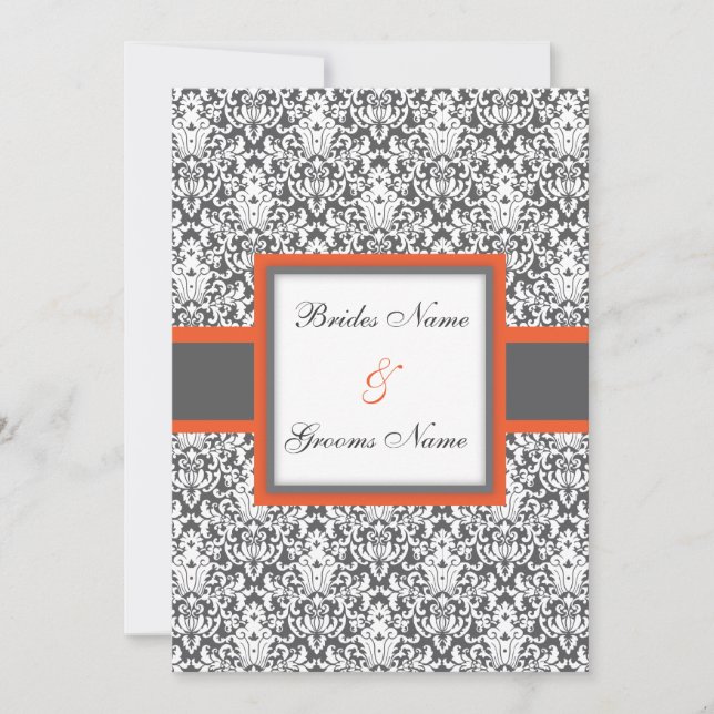 Invitation florale orange de mariage damassé (Devant)