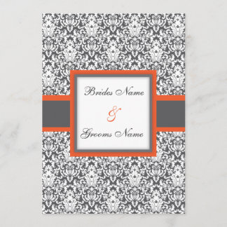Invitation florale orange de mariage damassé