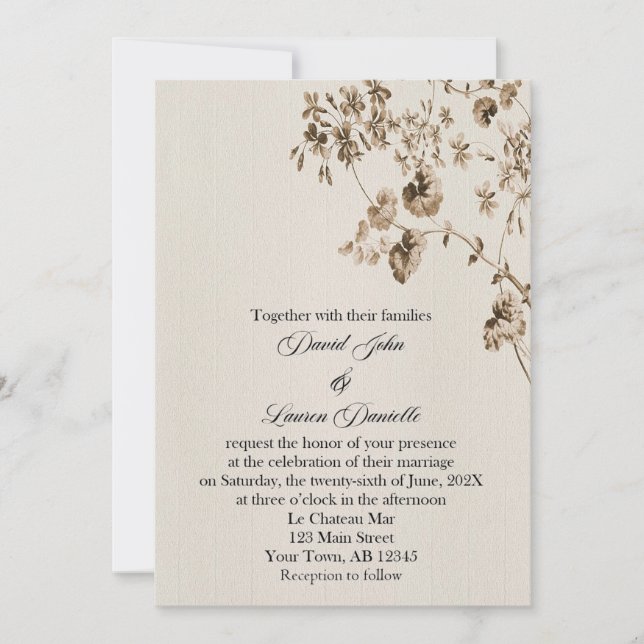 Invitation Florale Parchemin vintage (Devant)