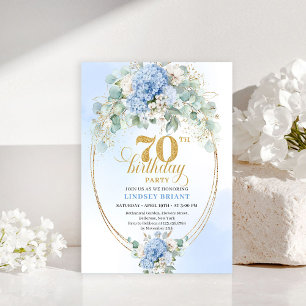 Invitation florale pastel bleu pour 70e anniversai