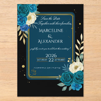 Invitation florale personnalisée Navy et Blush
