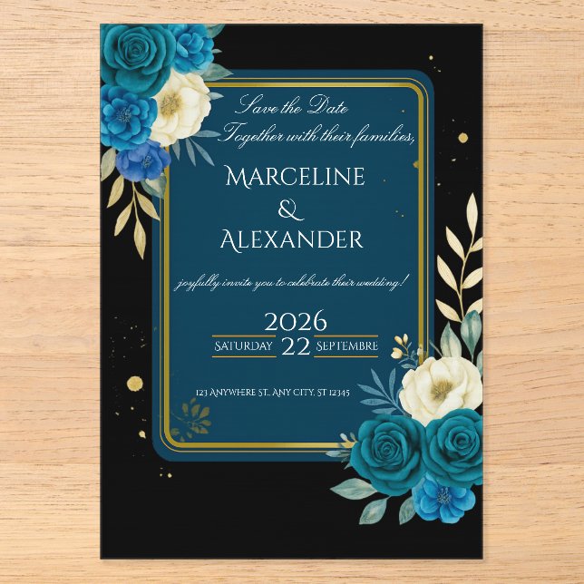 Invitation florale personnalisée Navy et Blush (Recto)