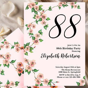 Invitation florale pour 88e anniversaire en rose t
