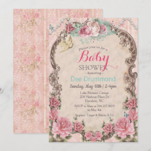 Invitation florale pour baby shower Vintage Shabby