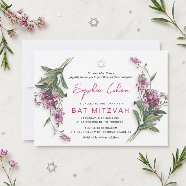 Invitation florale pour Bat Mitzvah botanique (Créateur téléchargé)