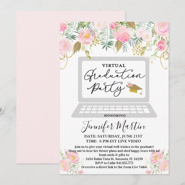 Invitation florale pour fête de remise de diplômes (Devant / Derrière)