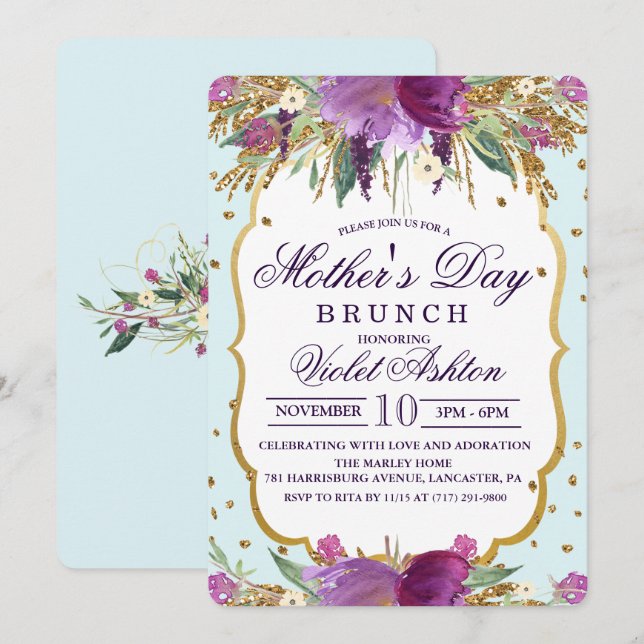 Invitation florale pour la fête des Mères (Devant / Derrière)